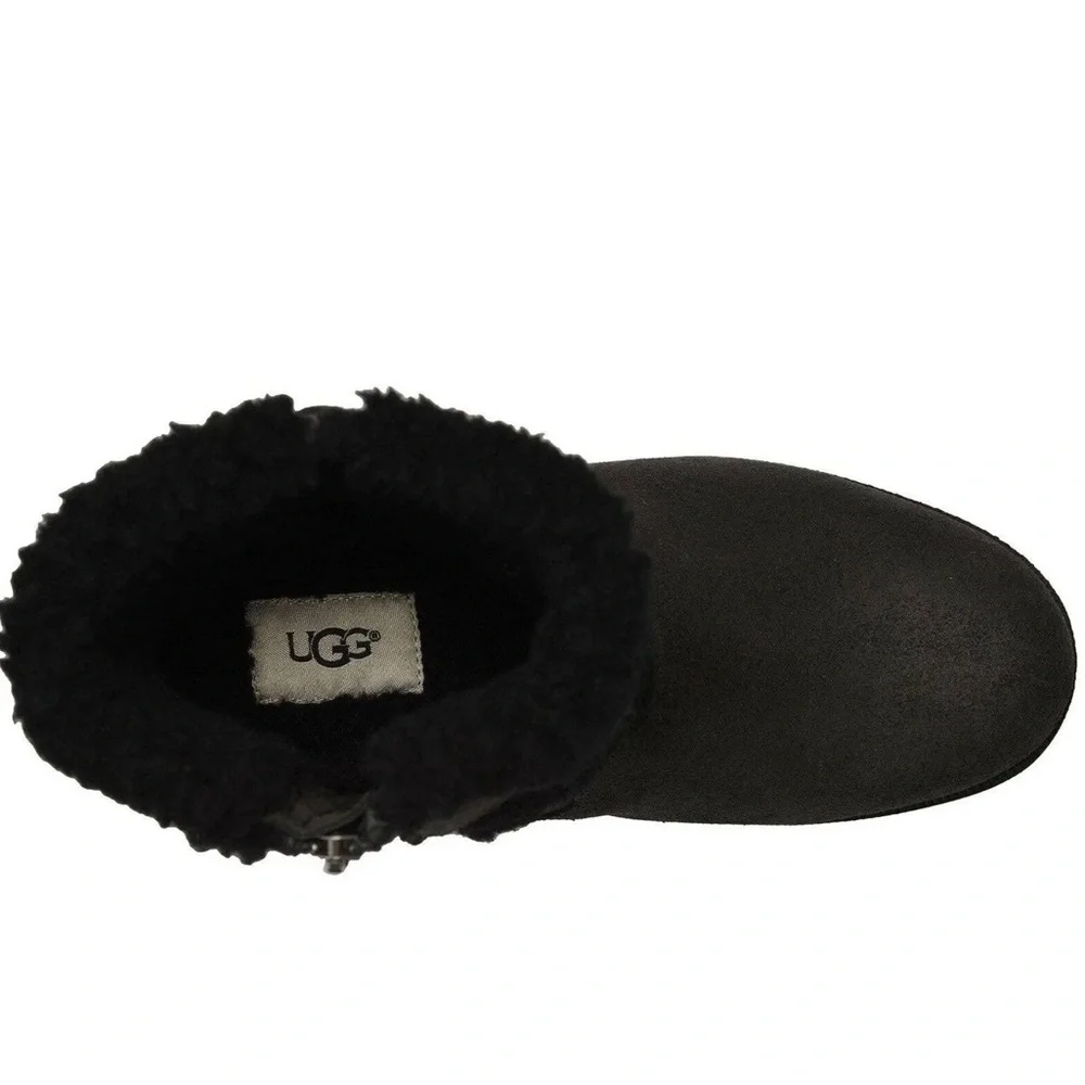 UGG BLAYRE III LEATHER WOOL BLACK FULLY LINED ANKLE MID ZIP BOOTS SIZE‎ 6…